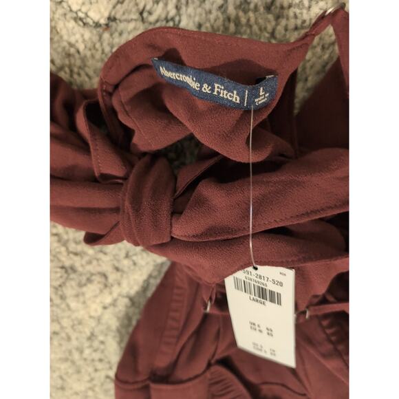 Abercrombie & Fitch Back Bow Tie Jumpsuit Burgundy Women's L Preppy Beach (973) - Picture 4 of 6